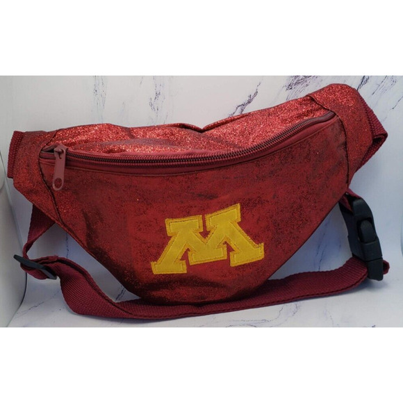 University Of Minnesota Fanny Pack Maroon Red Glitter Belt Bag Gophers Logo - Picture 2 of 6